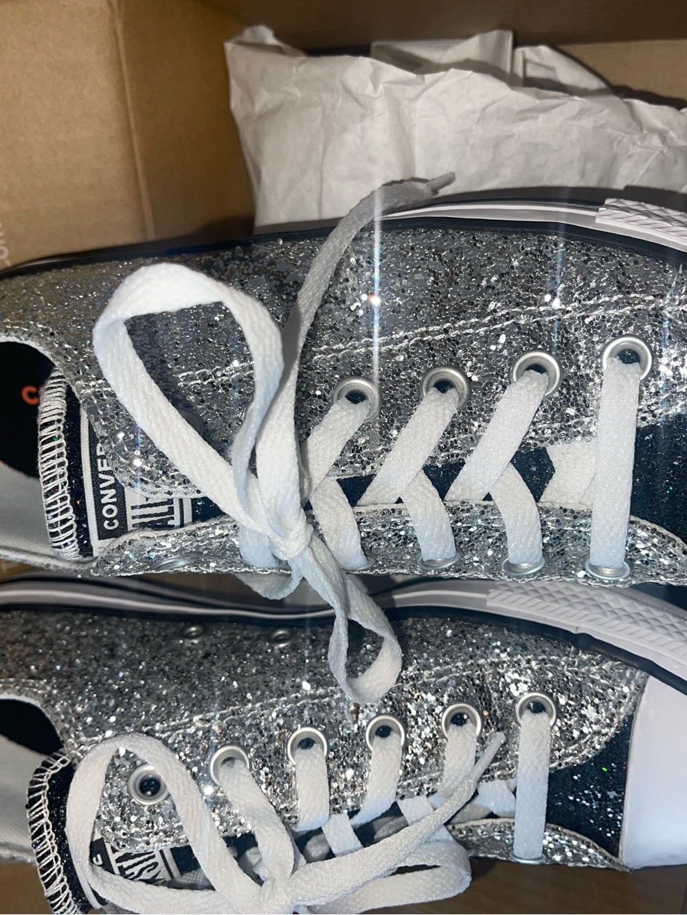 Converse Woman’s Silver Glitter Low Top Sneakers - Picture 3 of 7